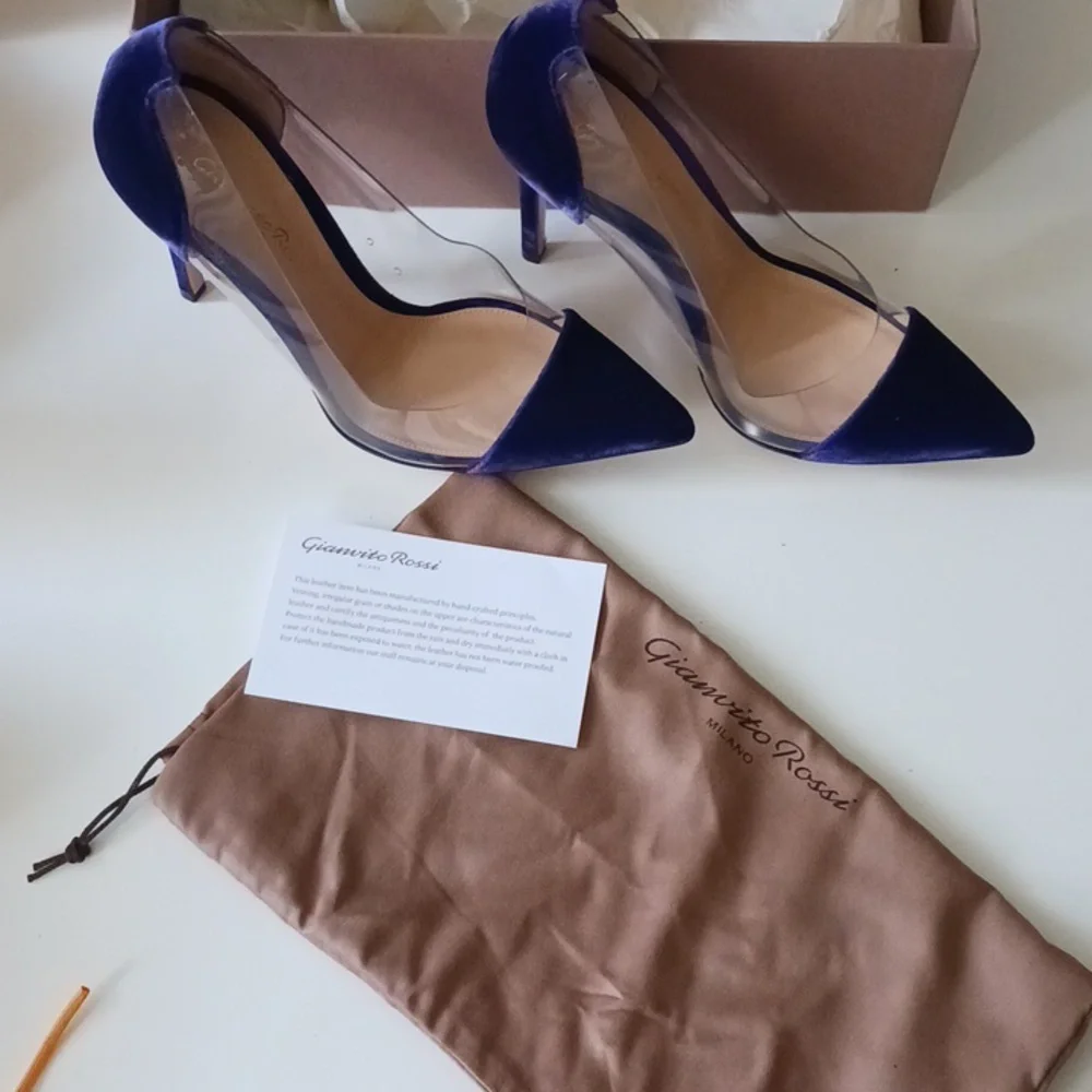 NWT Gianvito Rossi Velluto Violet Plexi Pump Size 37.5 - Picture 10 of 15
